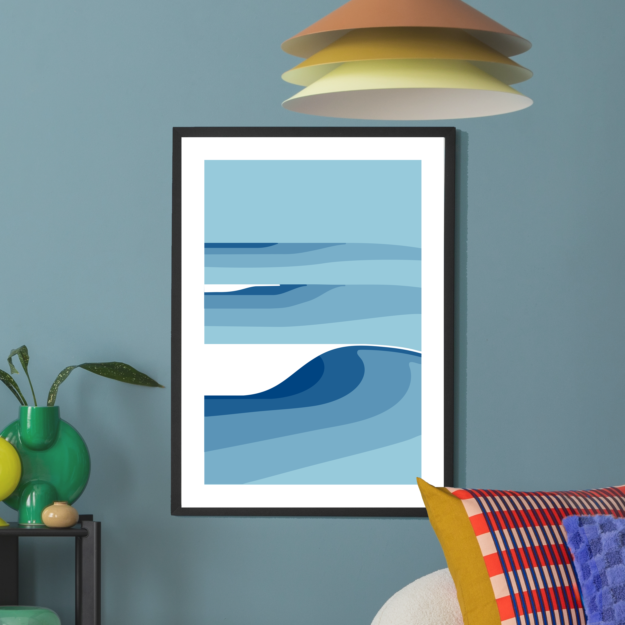 柔らかな色彩で仕上げたシンプルな波のアートイラスト2-1